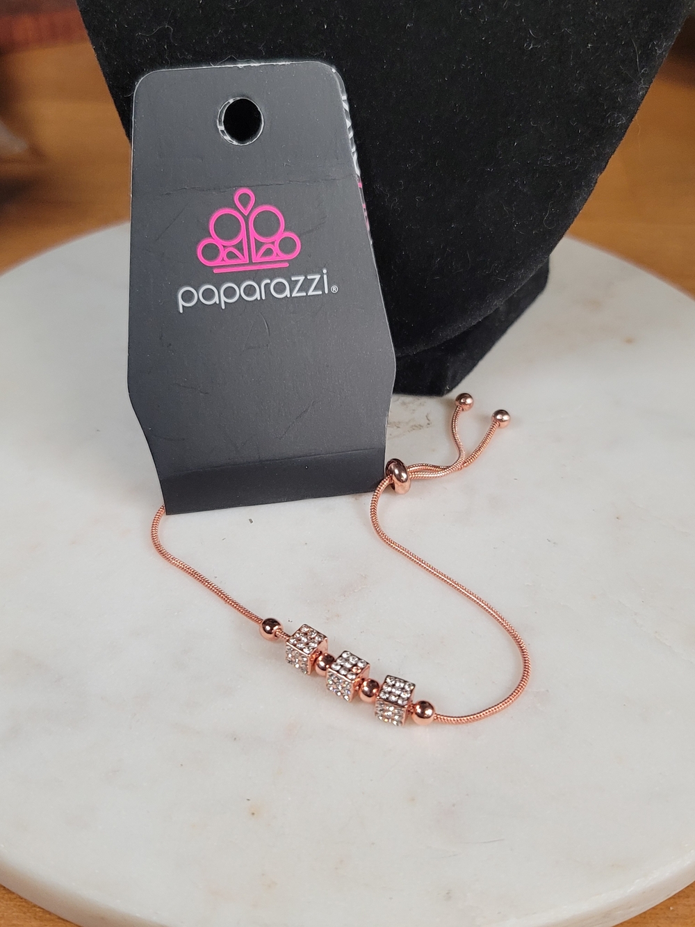 Paparazzi Copper Crystal Cube Slider Bracelet
